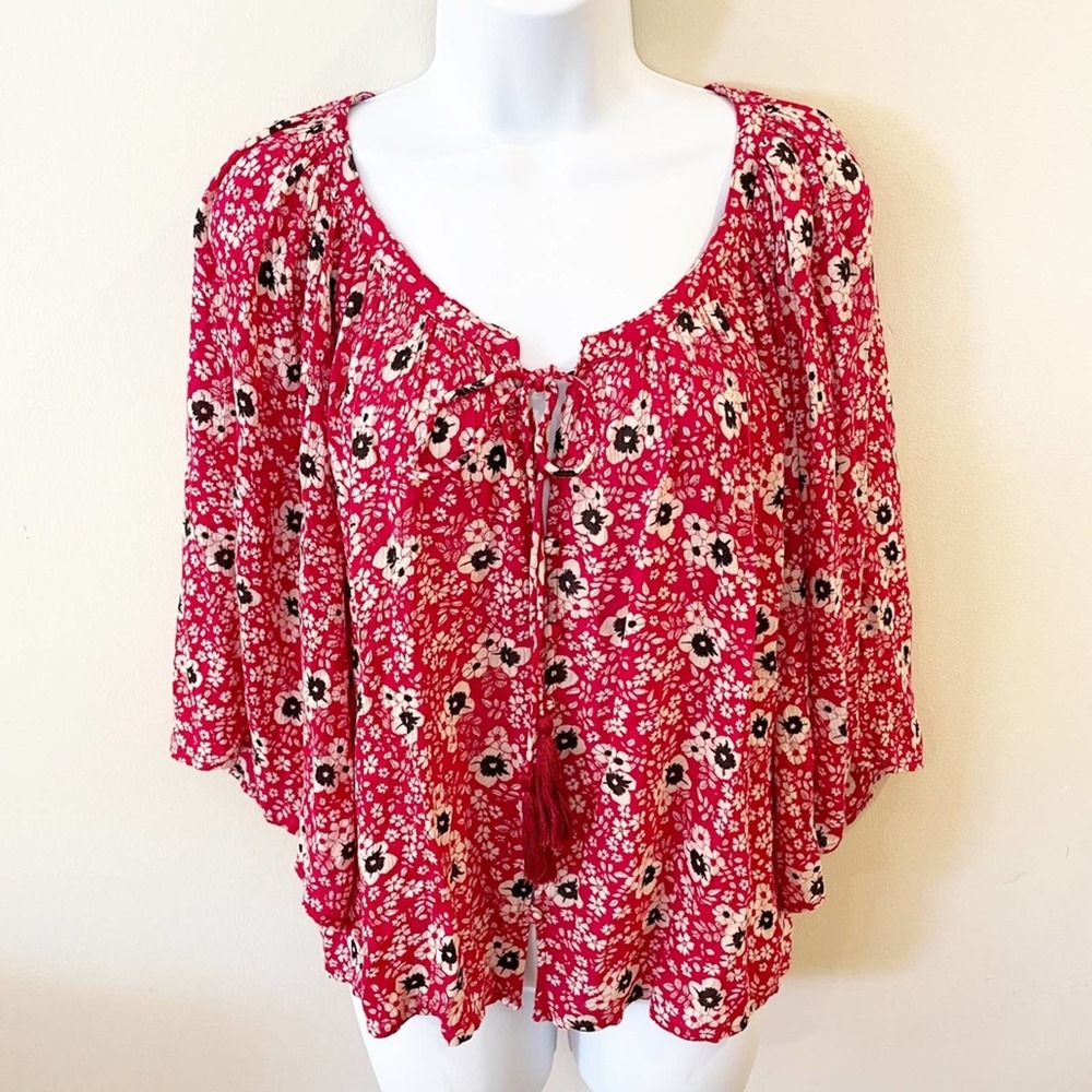Zara Floral Print Kimono Sleeve Peasant Top XS - Picture 1 of 15
